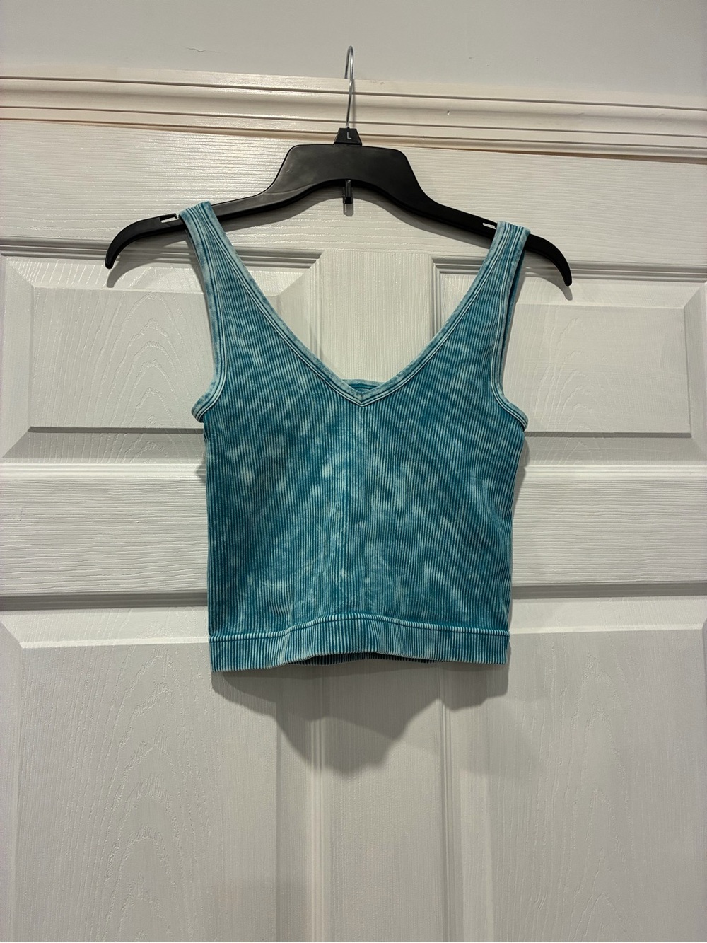 V-Neck Ribbed Crop Tank Top - Teal